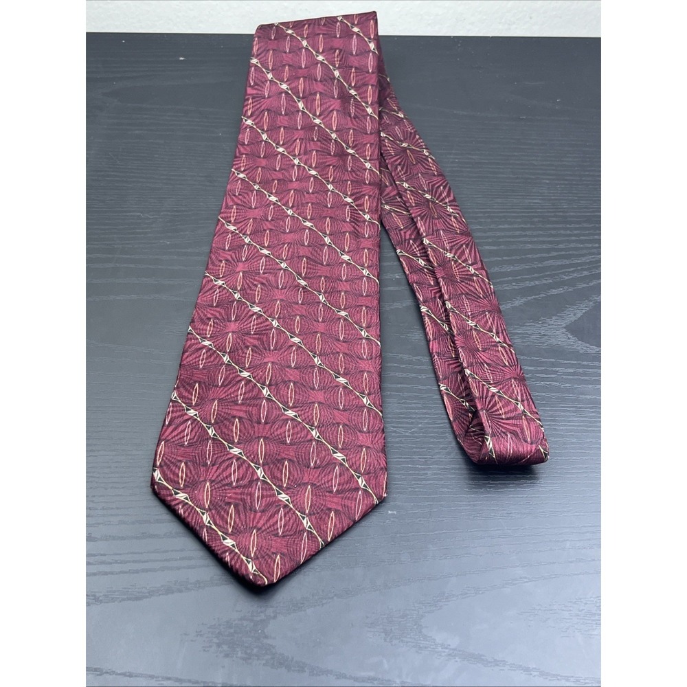 Bill Blass Black Label Maroon Gold Pattern Neck Tie 59" Designer Tie - Picture 5 of 6